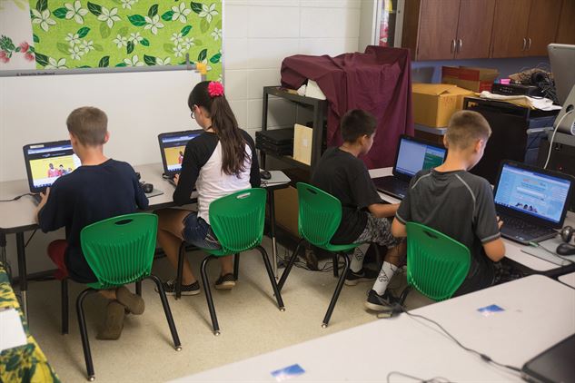 Group of Students studying in front of computer inside their library.