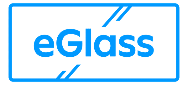 eGlass in a blue color font.